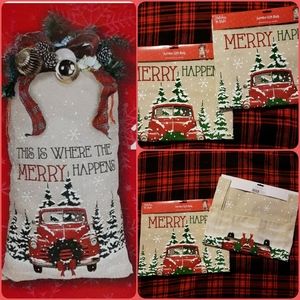 2- RED TRUCK Merry Christmas Jumbo Gift Bag Sac